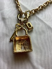 Vintage R. J Graziano Gold Tone Necklace With Lock And Key Pendant Rhinestones