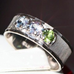 14k white gold ring 0.66ct multi gemstone mother’s size 7 handmade 4.2gr N2731