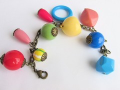 Vintage Colorful Glass Beads Charm Bracelet 7″ Cable Chain Chunky Boho Fun