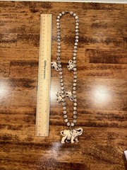 Vintage Carved Beaded Resin Elephant Necklace Trunk Up