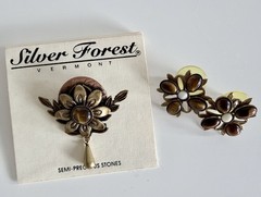 Vintage Set Of Signed SILVER FOREST Brooch Pin & Matching Earrings 80s/90s Rare