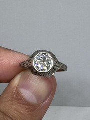 Belais Antique Art Deco 1.02 Ct Solitaire Diamond 18K White Gold Ring Sz 7.25