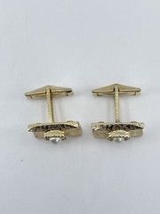 Vintage Faux Pearl mens cufflinks rectangle brushed gold tone concave whale back