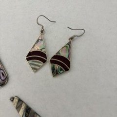 Signed Vintage Alpaca Mex Abalone Mother of Pearl & Black Enamel Inlay Bundle