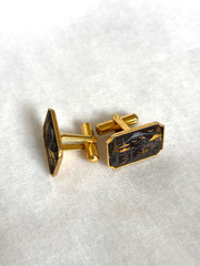 Vintage Japanese Damascene Cufflinks Mt Fuji Pagoda Zogan Inlay Gold Tone Retro