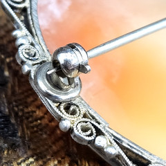 VTG 45mm Shell Cameo Mater Dolorosa Brooch Pendant Tested Silver Filigree