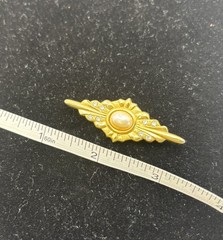 Vintage-Gold Tone Rhinestone & Faux Pearl Brooch/Pin