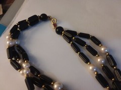 24″ Black and Faux Pearl “TM Trifari” Multiple Strand Necklace 05-01-2024