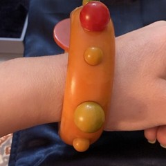 VTG OOAK ONE OF A KIND BAKELITE YELLOW RED DISC BALL GREEN BRACELET AS IS