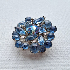 Vintage Blue Rhinestone Layered Cluster Brooch, Aurora Borealis Center