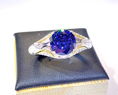 Vintage Sterling Silver Gold Plated Vanna K White & Blue CZ Ring Size 10