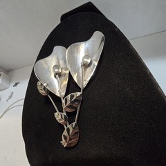 Large Vintage 3.8″ Sterling Silver Calla Lilly Brooch Pin 17.75 Grams