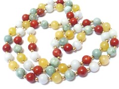 Vintage Chinese 14K Solid GOLD Multi-Color Jade 8mm Beads Necklace 28″, no clasp