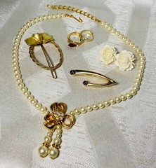 Vintage Jewelry Lot Signed Judy Lee Clip Earrings Necklace Rings Brooch Romantic
