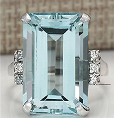Transparent Huge Aquamarine With Genuine CZ Antique Art Deco Solitaire Fine Ring