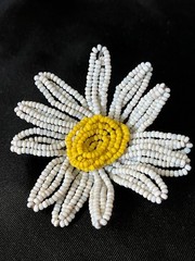 Vintage Miriam Haskell Daisy Brooch Retro Flower Power Wired Glass Seed Bead Pin
