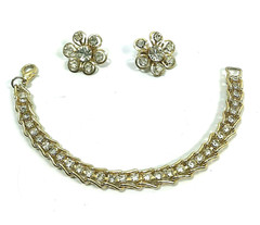 Womens Earring & Bracelet Set Clip On Clear Rhinestones Gift Evening Party