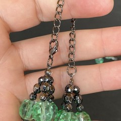 Vintage Green Glass Faceted 3 Strand Necklace w/ Matching Pair Drop Earrings Set