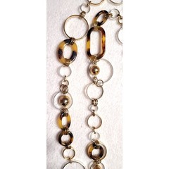 Vtg Two Tone Long Chain Necklace Silver Gold Open Rings Tortoise Shell Links