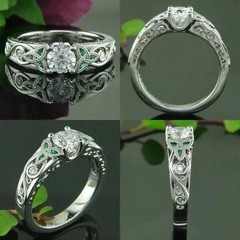 Art Deco Style Round Cut Lab Created Diamond Engagement 14K White Gold FN Ring