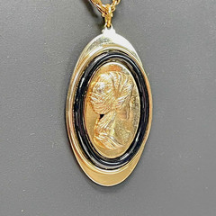 Vintage AVON Gold Tone Greek Cameo & MONET Gold Tone Chain Necklace 1970s – 16″