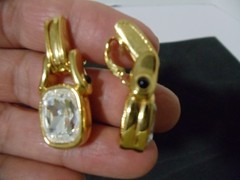 SWAROVSKI EARRINGS CLEAR CRYSTAL RHINESTONE CLIP ON GOLD TONE SWAN MARKED