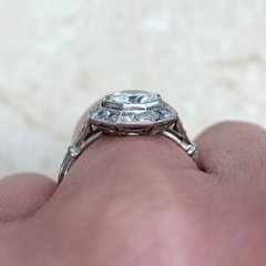 Art Deco Style Round Lab Created Diamond 14K White Gold FN Halo Engagement Ring