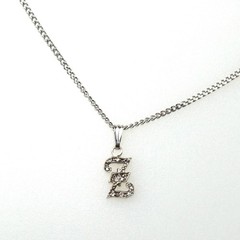 14K Solid White Gold Letter Z Initial Diamond Pendant Necklace, 11 Diamonds