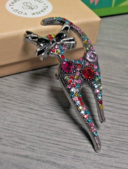 Silver Tone Multi Colored Rhinestone Cat Brooch