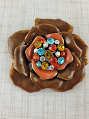 Rhinestone Enamel Metal Flower Brooch for Blazer Jacket Heavy