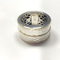 Vintage KC Indo Sterling Silver & 14k Gold Hammered Double Banded Ring Size 7