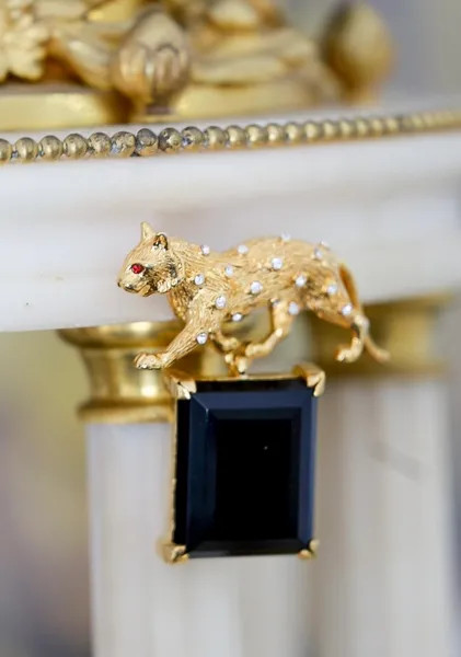 Kenneth Jay Lane 18K Gold Plated, Any Glass & Crystals Panther Pin