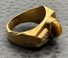 VTG 18K HGE Gold Plated Tiger Eye Men’s Women’s Ring Vintage Statement Size 7