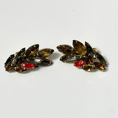 Vintage Juliana Rhinestone Brooch Clip Earrings Autumn Colors Watermelon Gold