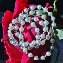 925 sterling silver 18.0″ necklace 5mm cultured pearl silver bead 13.6g