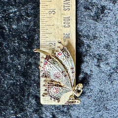Praying Fairy Brooch Butterfly Wings Red Green White Enamel on Gold Tone Metal