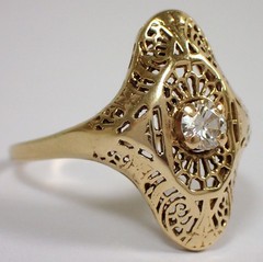 ESTATE Antique Art Deco SOLID 10k Yellow Gold Filigree Diamond Ring Sz 10