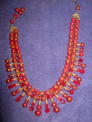 Vntg. Two-Strand Red Beaded/Glass Necklace- Signed! A BEAUTY!!