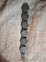 Vtg. Bracelet Antique Silver Finish~6 Leopard Print Disks~80’s-90’s~Aprx.8″#1859