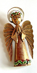 ART Arthur Pepper Mid Century Modern Angel Brooch Rhinestones and Holly Halo
