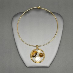Vintage Joan Rivers Tiger Eye Omega Necklace 12″ Gold Choker Pendant