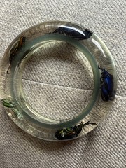 Vtg Metallic Frog Legged Beetle Bracelet Translucent Resin, Med 1960s, NOS (#9)