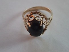 14k Yellow Gold Black Onyx Filigree Cocktail Ring 3g Size ~6.25 Retro 1980s