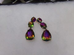 STUNNING LONG WATERMELLON GLASS RHINESTONE DANGLING PIERCED EARRINGS