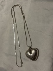 Vintage 925 Sterling Silver Engraved Puffy Heart Necklace 20” Woman’s Jewelry