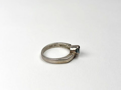 Vintage 925 N-D Sterling Silver Add On Ring w/ Round Light Blue Stone Size 8.75