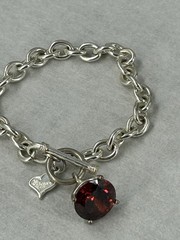 Giftcraft 2008 Bracelet Silver Tone Chain Link Red Crystal Charm