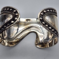 DELL Bead Modernist Abstract – Sterling Silver 925 Wide Cuff Bangle – 6.8″