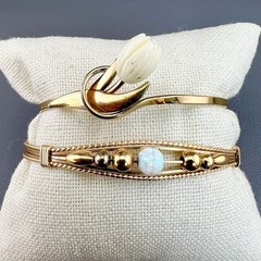 Vintage Bangle Bracelet Lot Fire Opal Carved Lucite Tulip Gold Tone Signed