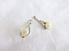 2 Pc Lot Vintage 4mm & 6mm Cultured Pearl Sterling Silver Pendants ONLY